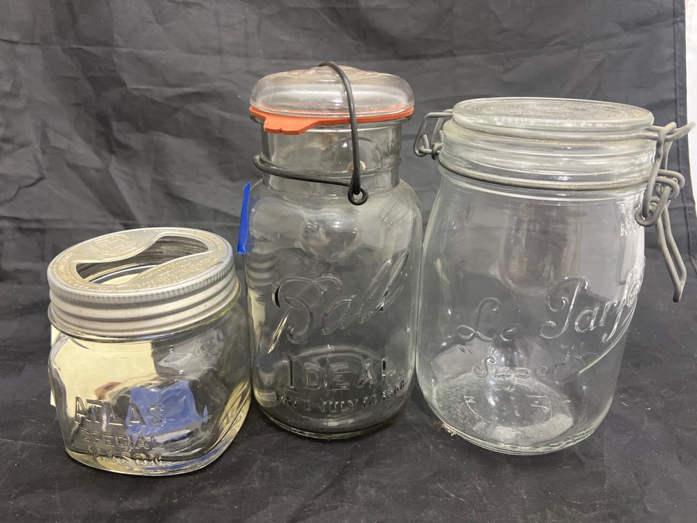 2 Jars w/Lids & Glass Canister