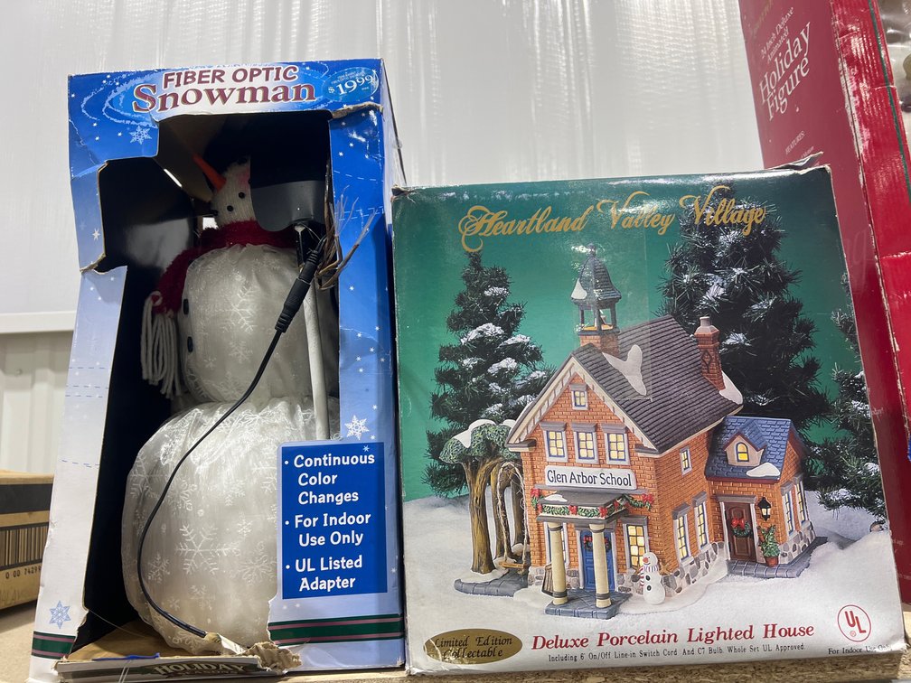 Fiber Optic Snowman Figure & Heartland Valley Village Lighted House