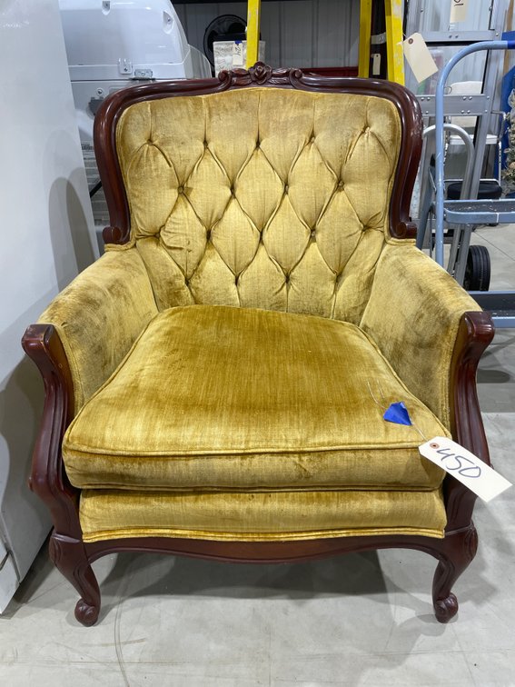 Barrel Back Wood/Velvet Upholstered Chair