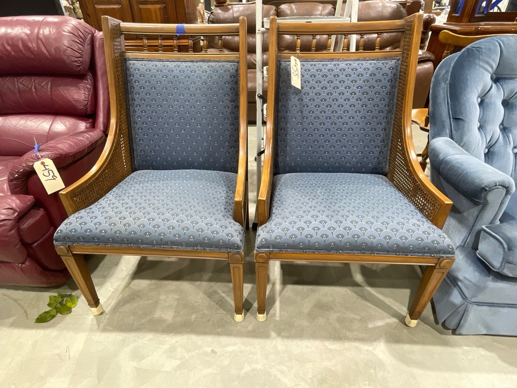2 - Wood Cloth Upholstered Side Chairs