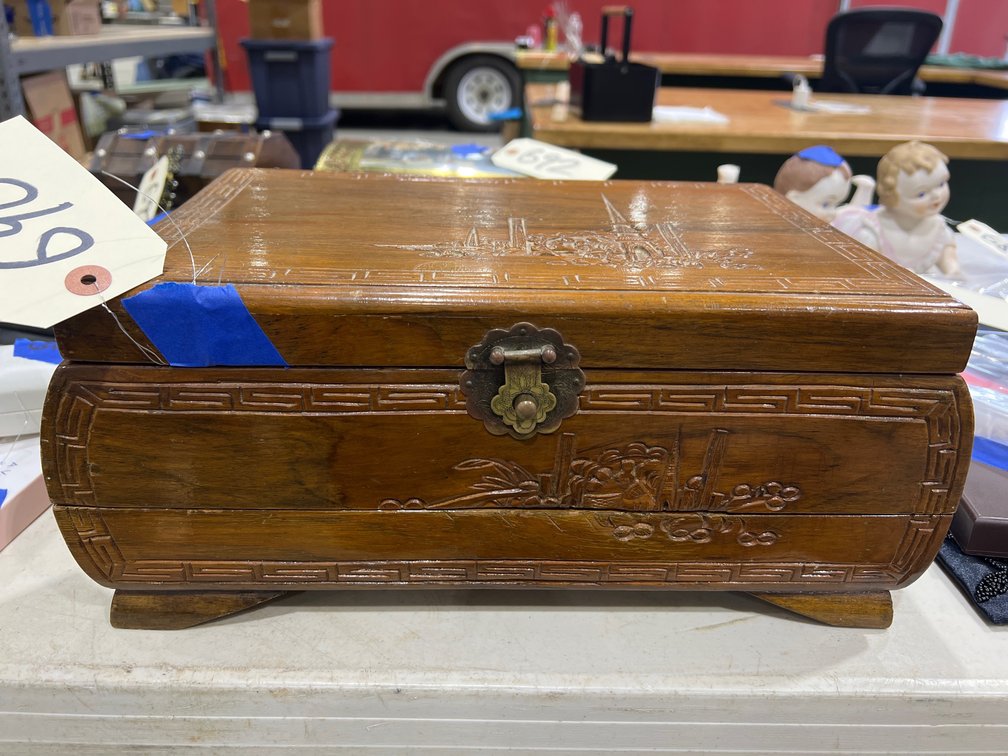 Wooden Jewelry Box w/Assorted Costume Jewelry 14"L x 9"W x 6"H