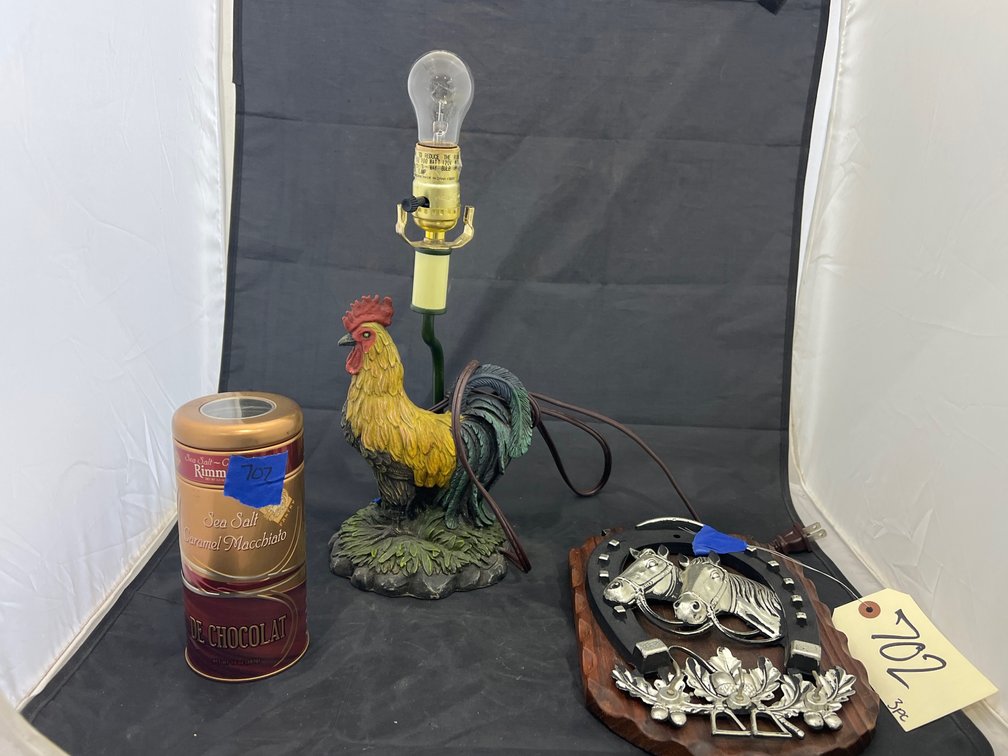 Assorted Wall Decor - Chicken Table Lamp - Cookie Tin