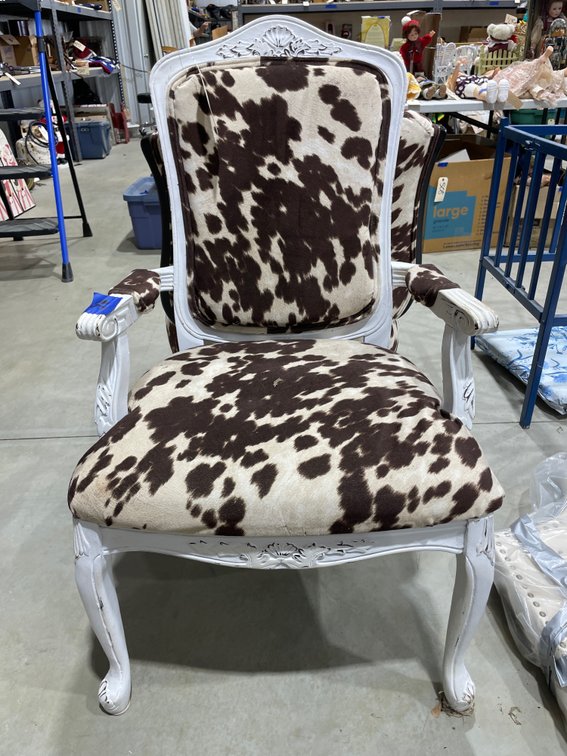 Cowhide Print Wood Upholstered Chair
