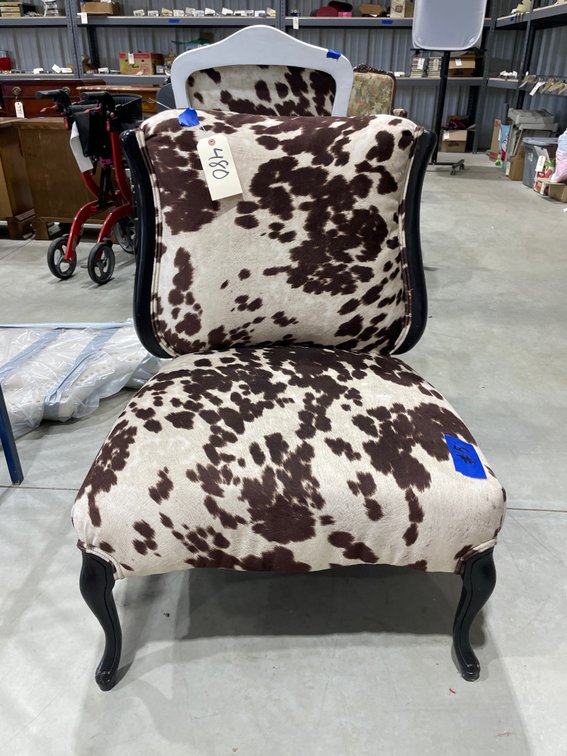 Cowhide Print Wood Upholstered Chair