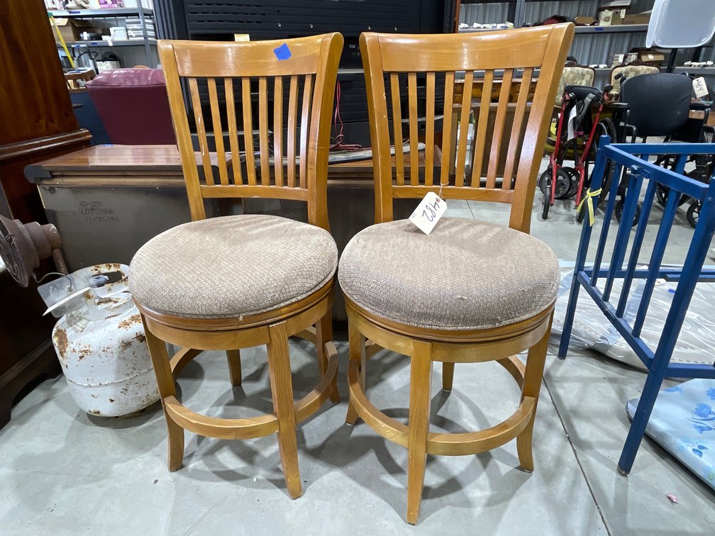 2 - Swivel Wood Cushioned Bar Stools 24"H