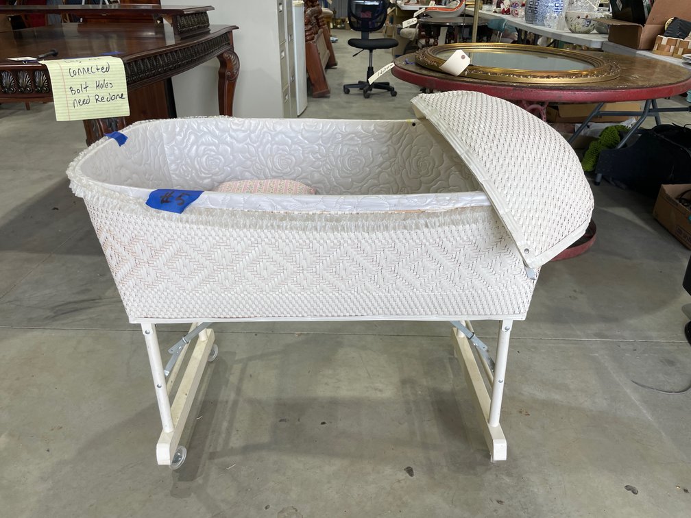 Vintage Rolling Bassinet w/Mattress 35"L  x22"W x 28"H