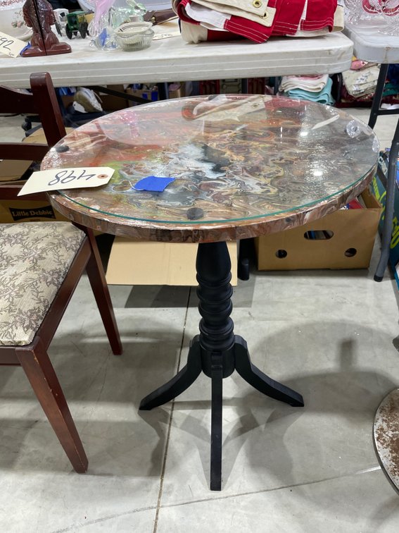 Glass Topped Round Side Table 20"Dia x 27"H