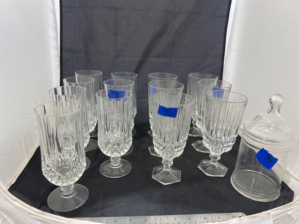 14 Pcs - Glass Stemware & Glass Canister w/Lid