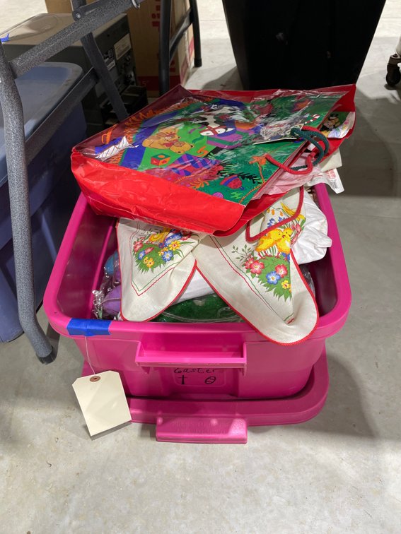 Gift Bags - Table Cover - Easter Decor & More in Plastic Bin w/Lid