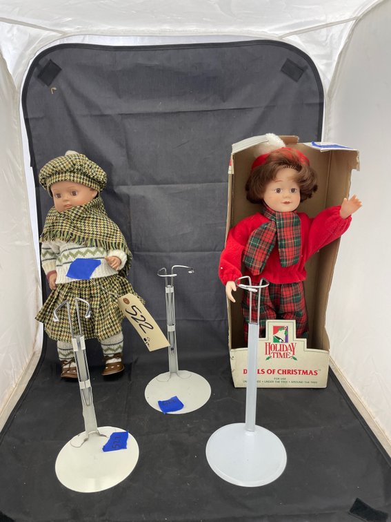 5 Pcs - 2 Plastic Dolls & 3 Doll Stands
