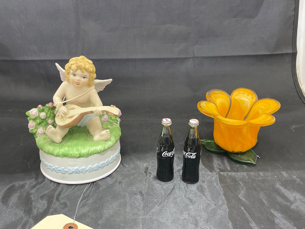 Cherub Music Box - Mini Coca Cola Bottles & Candle Holder