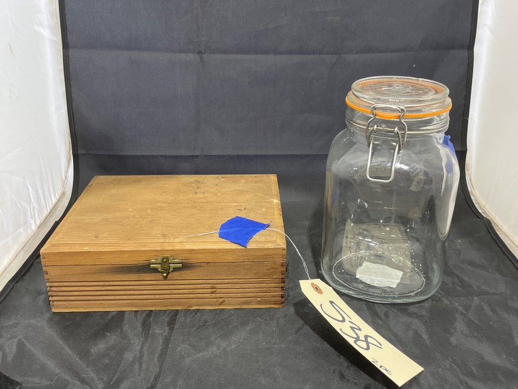Wooden Cigar Box & Glass Canister