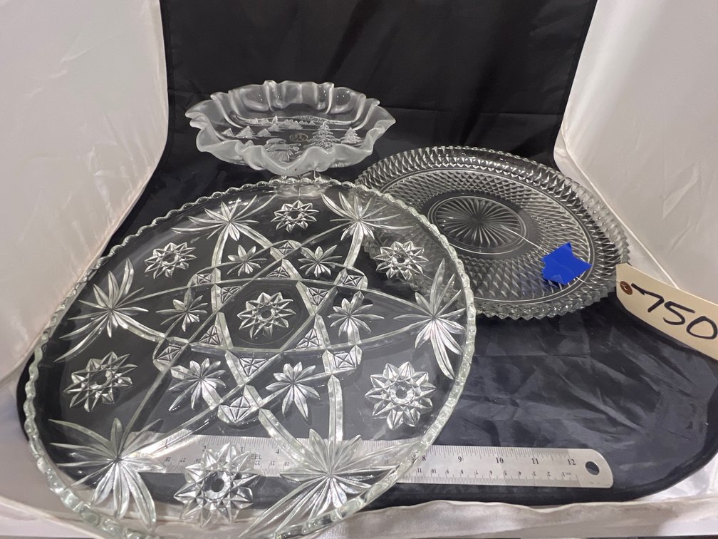 3 Pcs - Glass Serving Trays & Holiday Candy Dish
