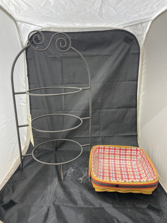 3-Tiered Metal Stand & Longaberger Basket w/Insert & Liner