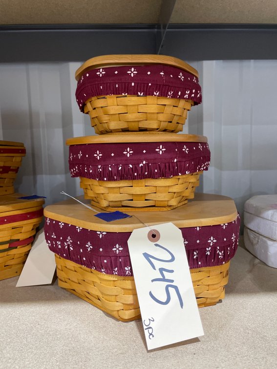 3 Pcs - Nesting Longaberger Baskets w/Wooden Lids & Inserts
