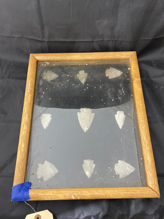 9 Arrowheads in Shadow Box 15"L x 12"W