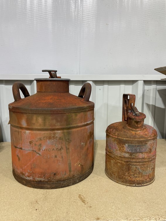 2 Pcs - Vintage Protecto Seal Steel Safety Can & Vintage Metal Fuel Can