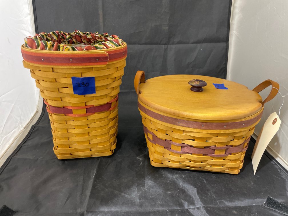 2 Pcs - Longaberger Baskets w/Inserts & Liners - 1 Lid