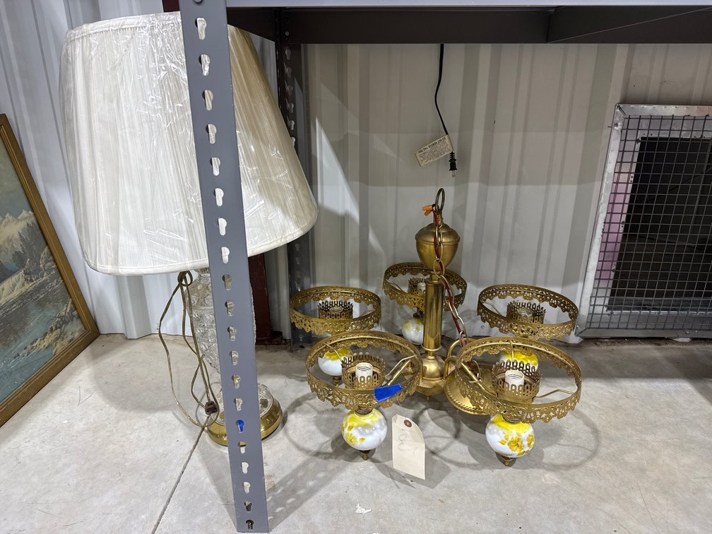 2 Pcs - Crystal Table Lamp & Chandelier