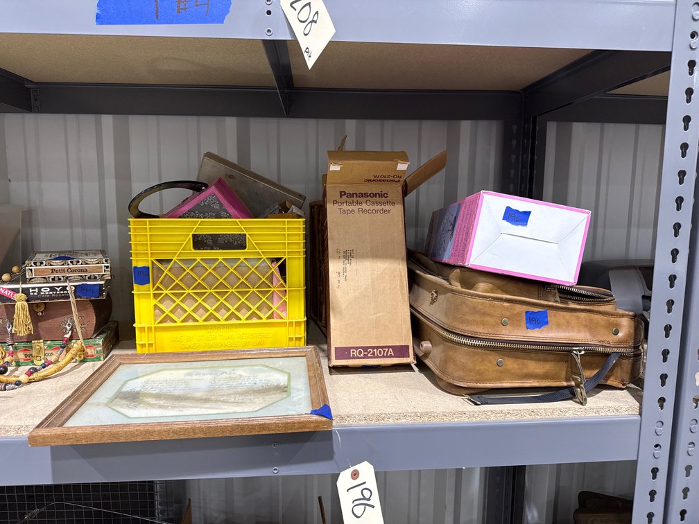 Panasonic Tape Recorder - Milk Crate - Cigar Box Purses - Wicker Basket &