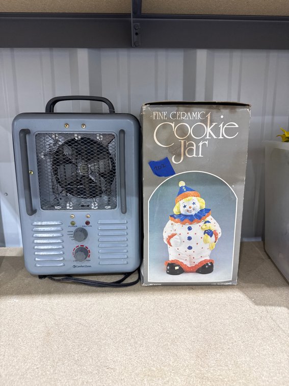 Ceramic Clown Cookie Jar & Comfort Zone Space Heater