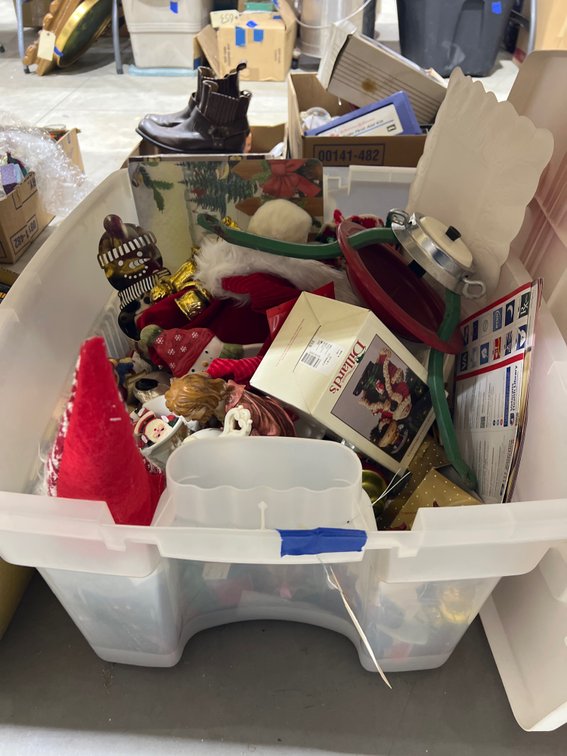 Holiday Decor - Ornaments & More in Plastic Bin w/Lid