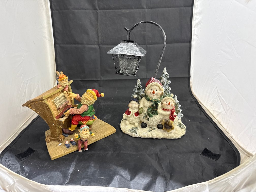 2 Pcs - Snowman Candle Lantern & Santa Figurine