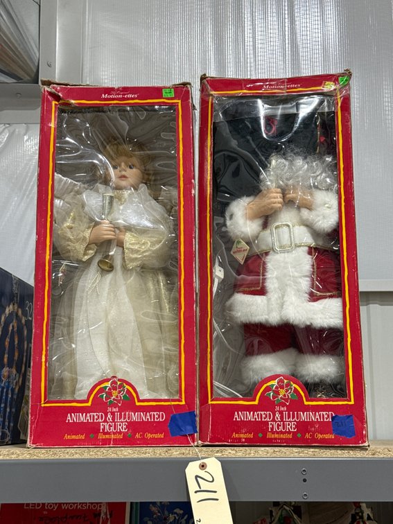 2 Pcs - Animated & Illuminated Santa & Angel Figures