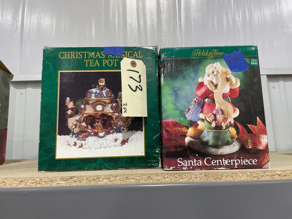 2 Pcs - Holiday Day Time Santa Centerpiece & Christmas Musical Teapot