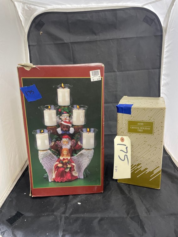 2 Pcs - Holiday Votive Candle Holder & Avon Crystal Holiday Tree