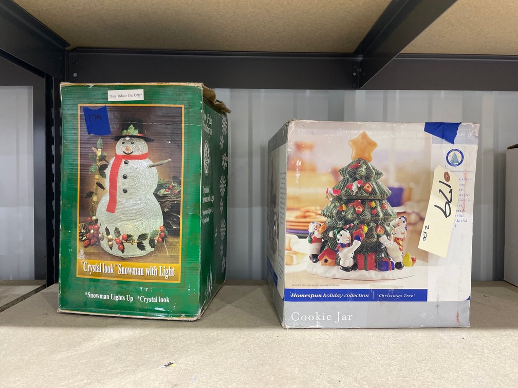 Christmas Cookie Jar & Snowman Light Up Figurine