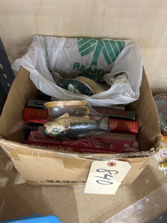 Box of Assorted Books - Fish Figures - Smurf Toys