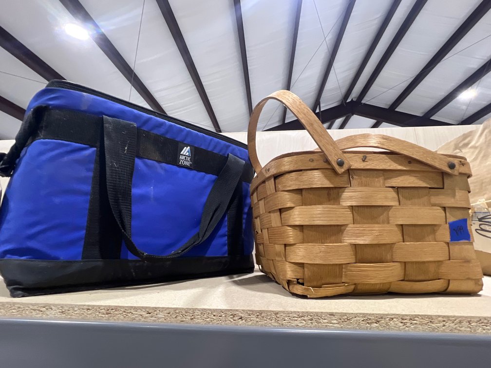 Wicker Picnic Basket w/Wood Lid & Arctic Zone Cooler