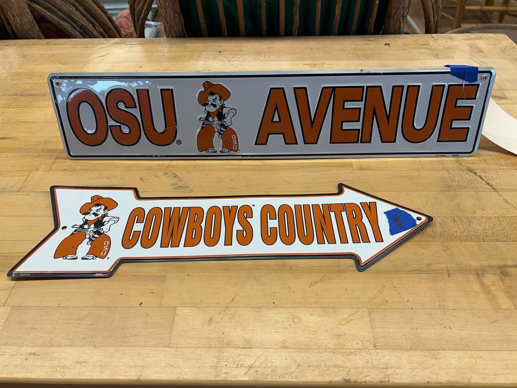 Metal Single Sided OSU Sign & Metal/Wood OSU Shelf