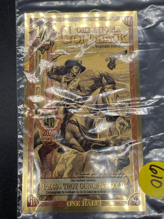 1/2 OKLAHOMA GOLDBACKS 24 K GOLD