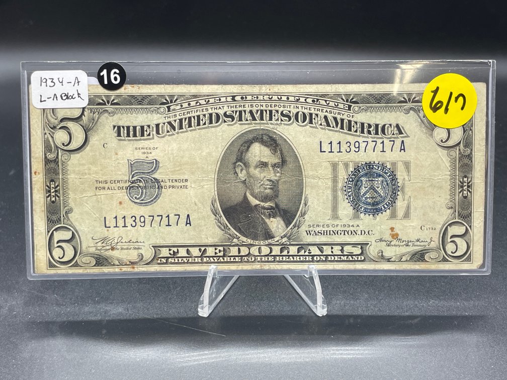 1934 A $5 DOLLARS SIVER CERTIFICATE