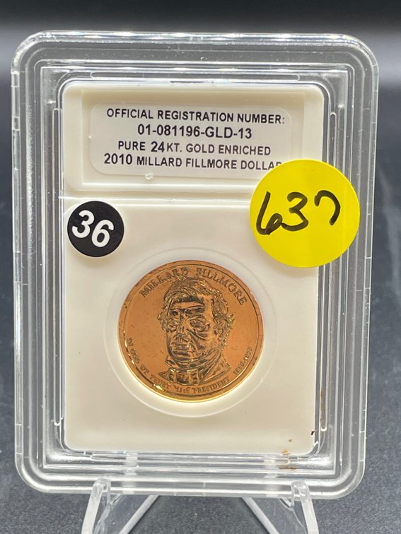 2010 MILLARD FILLMORE DOLLAR 24 KT GOLD ENRICHED