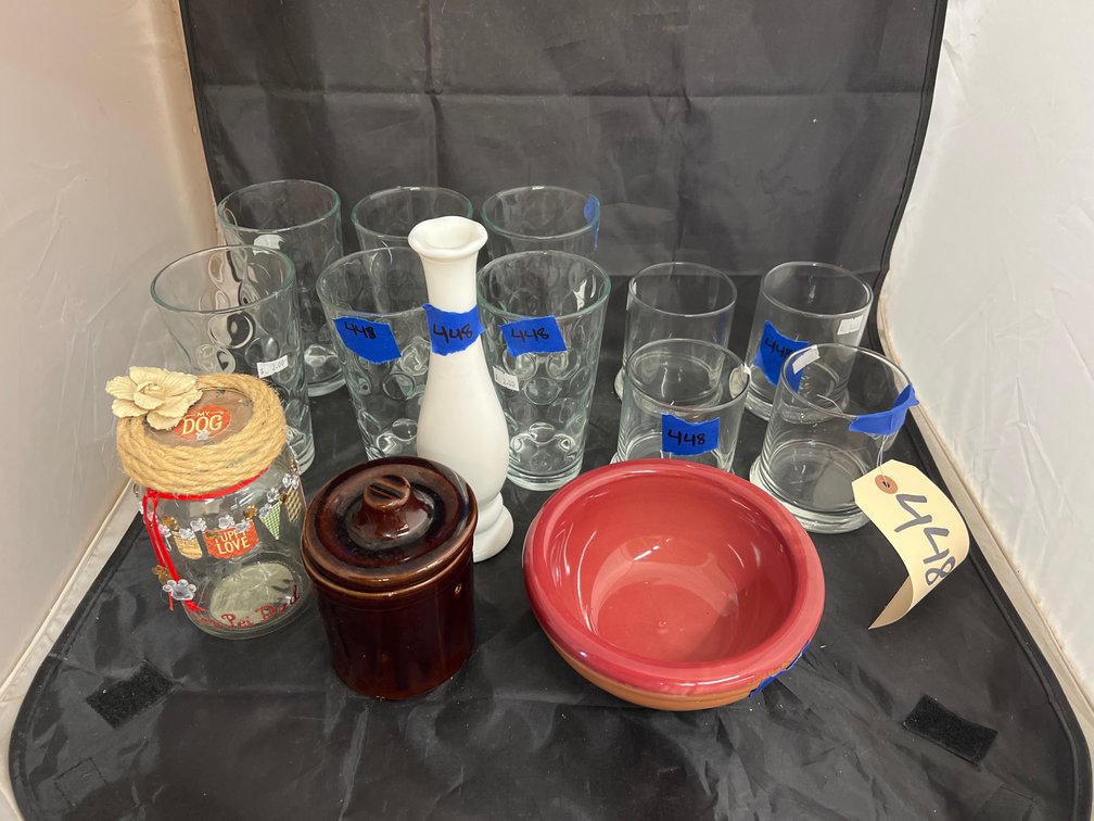 Assorted Glass Drinking Cups - Pottery Bowl - Stoneware