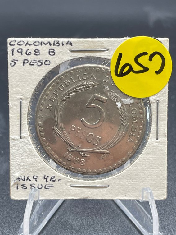 1948 B 5 PESOS COLOMBIA ONLY YEAR OF ISSUE BU