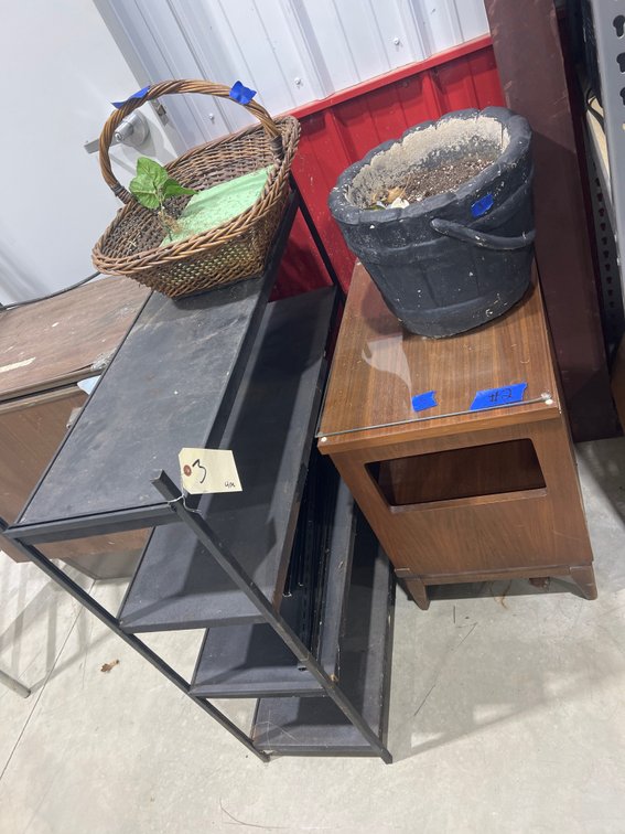 4 Pcs - 4 Tiered Metal Shelf - Wood Side Table w/Glass Top - Concrete