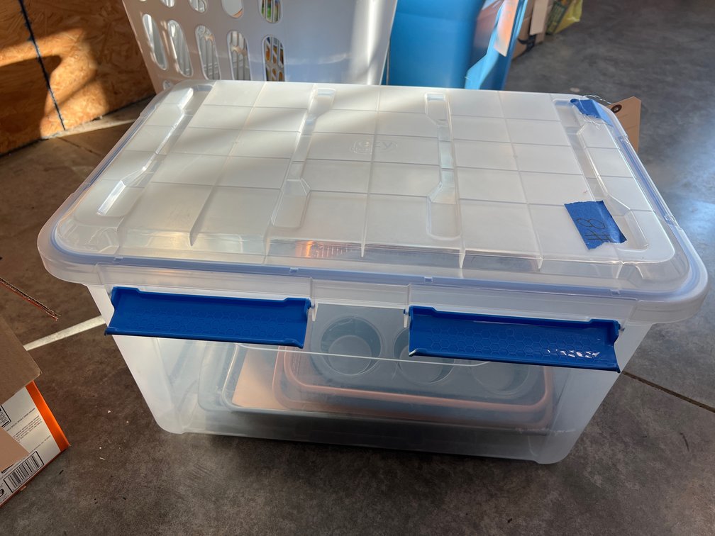 Baking Sheets & Muffin Tins in Plastic Bin