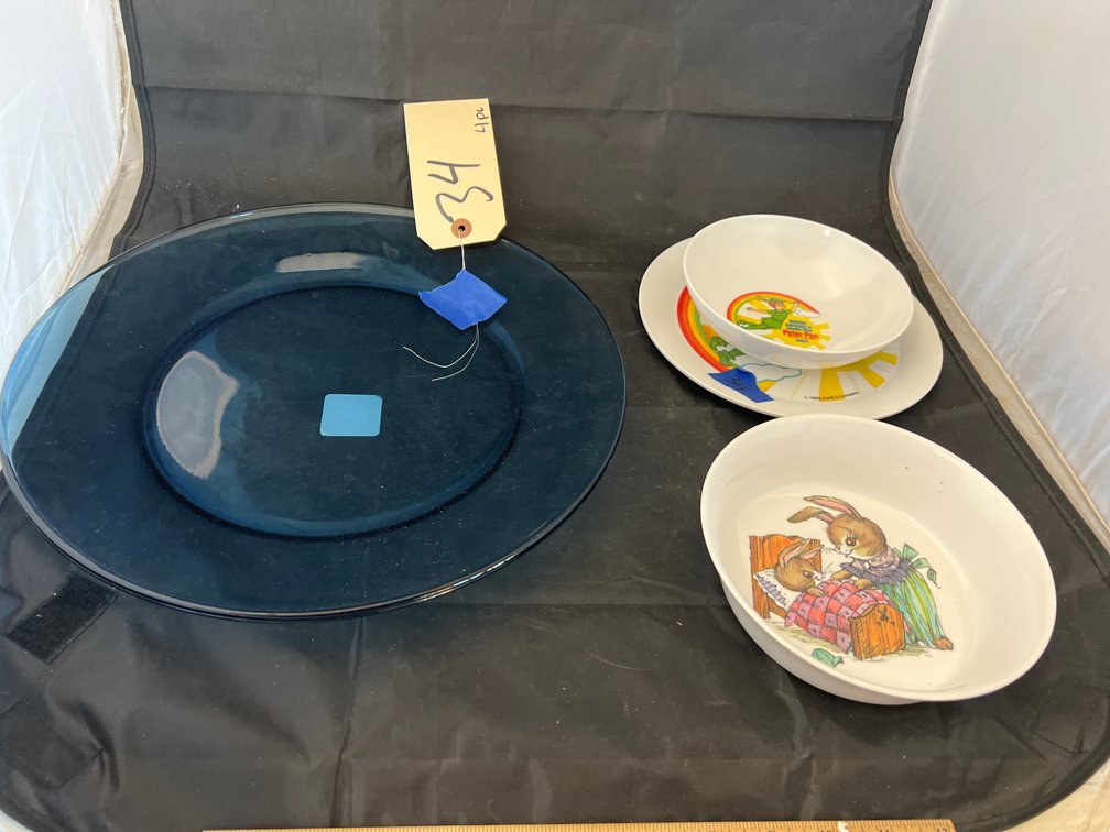 4 Pcs - Peter Pan Bowls - Plate - Blue Glass Plate