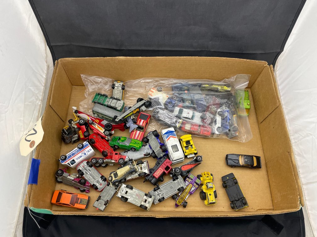 Box of Hot Wheel Style Cars