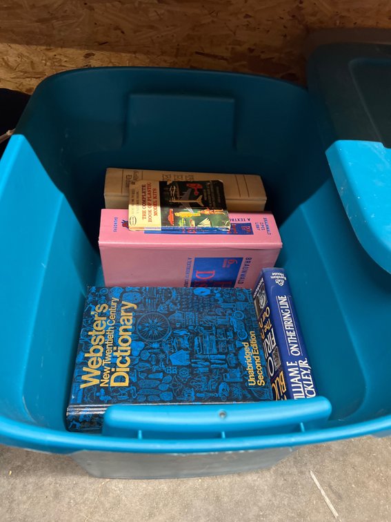 Assorted Books - Dictionary & More in Plastic Bin w/Lid