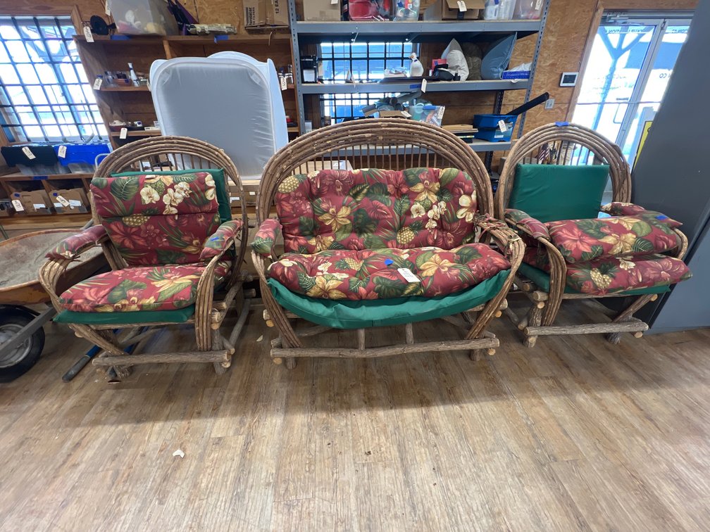 3 Pcs - Rustic Chairs & Loveseat w/Cushions