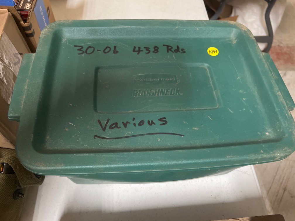Rubbermaid Tub with Various 30-06 Ammo - Some M2 Ball in Clips - 438 Rounds