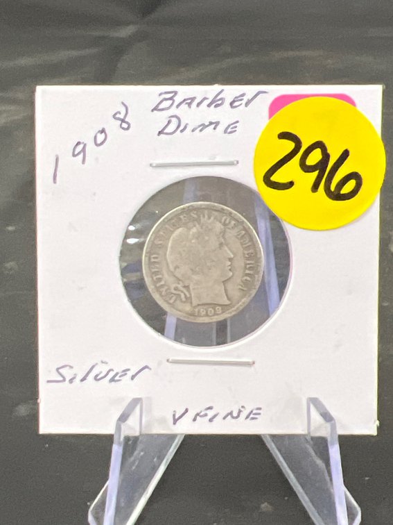 1908 Barber Dime 90% Silver Very Fine