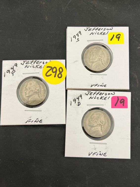 3) 1949 Jefferson Nickels P, D & S