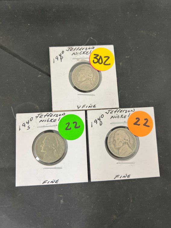 1940 P, D & S Jefferson Nickels Fine to Very Fine