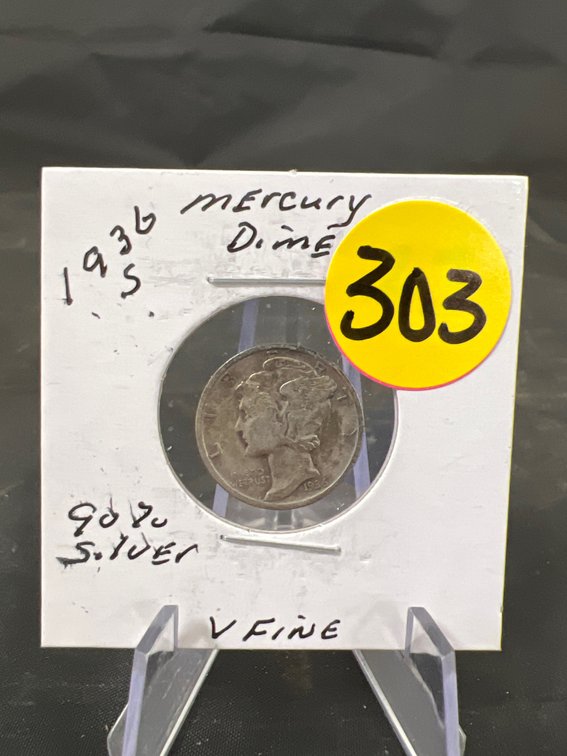 1936-S Mercury Dime 90% Silver Very Fine